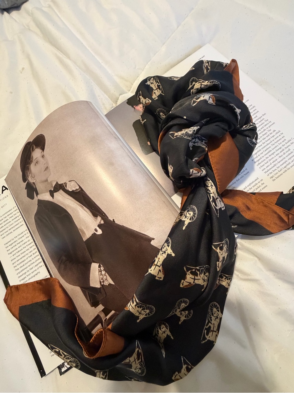 Black & Brown Printed Silk-Look Scarf for Women